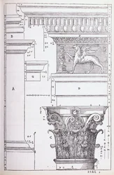 Decoratieve details van de Tempel van Antoninus en Faustina, illustratie uit een facsimile kopie van 
